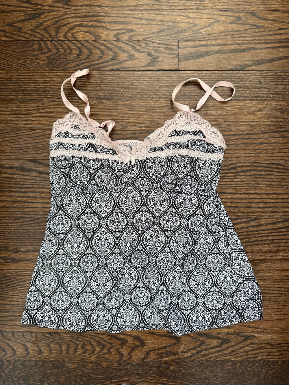 Lace-Trim Printed Sleep Cami in Black & Pink